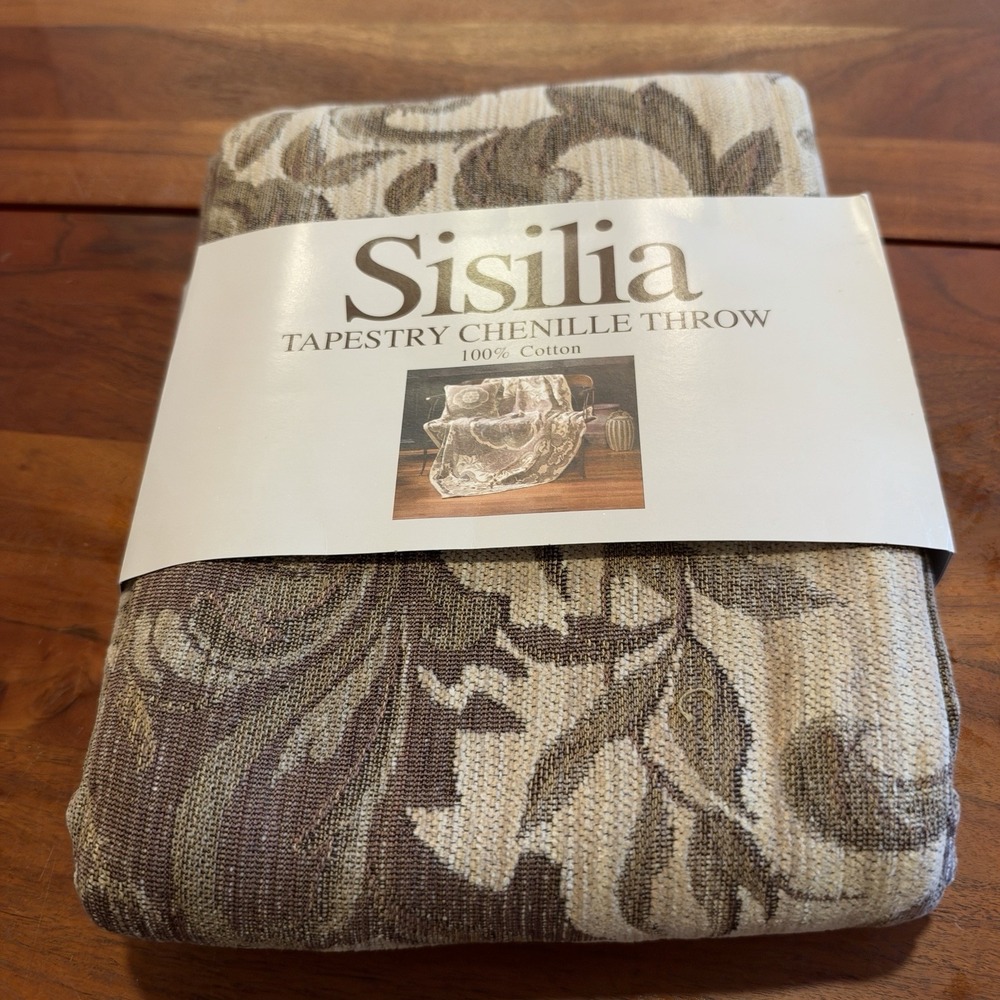 Sisilia Diana Cream Tapestry Chenille Throw Blanket 56" x 56" 100% Cotton Floral